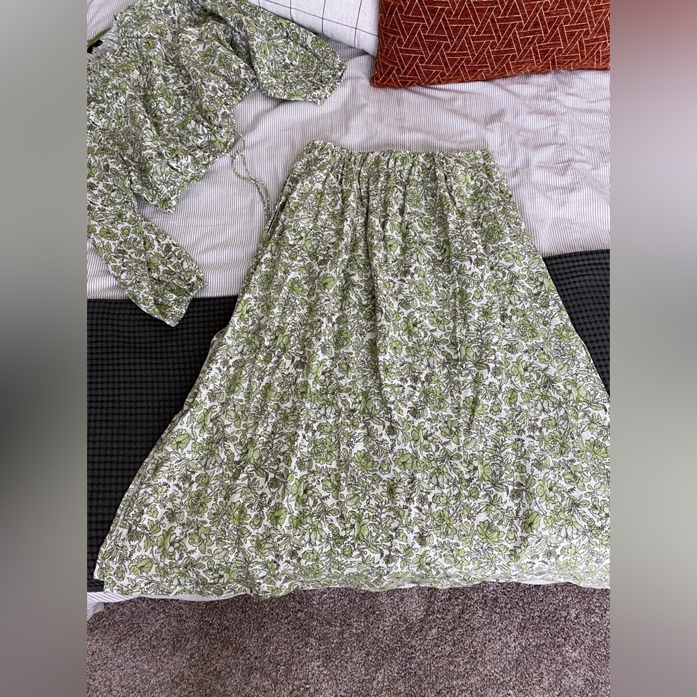 J.Crew Two Piece Linen Set with Cropped Top (M) and Midi Skirt (10)